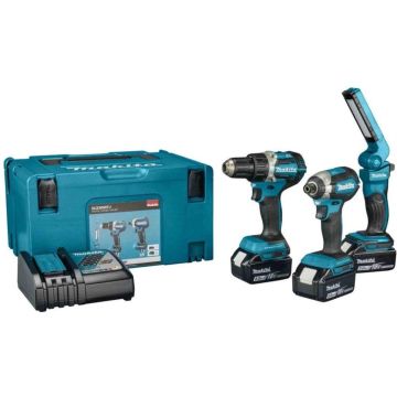 Makita - DLX3090TJ - Accu combiset DTD153 + DDF484 + DML801 18V 5.0Ah in Mbox 3-delig