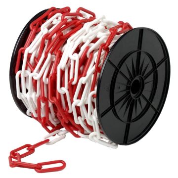 KUNSTSTOF KETTING 06MM / ROOD-WIT / ROL 25 METER