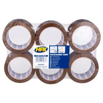 HPX Verpakkingstape flatpack 6 rollen - bruin 50mm x 66m