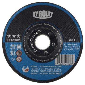 Tyrolit Premium afbraamschijf voor haakse slijpers 27 125mm x 7,0mm x 22,23mm A24Q-BFX (10 stuks)