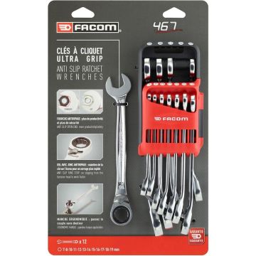 Facom Set 12 anti-slip steekringratelsleutels, in houder