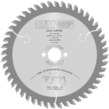CMT HW cirkelzaag HW 160x20x2.2 Z48 Volkern. Harde kunsstof