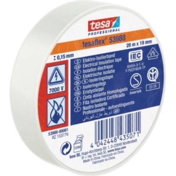 Tesa 53988 Professional PVC Elektrische isolatietape Wit 19mm x 20m