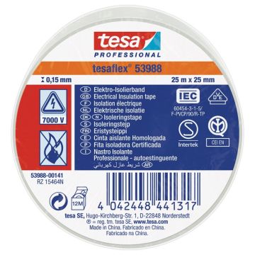 Tesa 53988 Professional PVC Elektrische isolatietape Wit 25mm x 25m