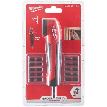 Milwaukee Haakse Bithouder SHOCKWAVE met Bits (PH2/PZ1/2xPZ2/PZ3/TX10/TX15/TX20/TX25/TX30)