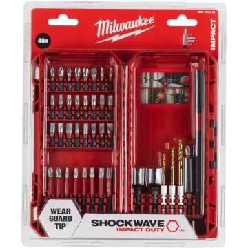Milwaukee SHOCKWAVE Bit Set (25x 25mm & 8x 50mm & 2x Doppen & 2x Bithouder & 3x Red Hex Boren)