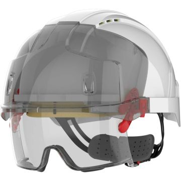 JSP Evo Vistalens Geventileerde Helm Wit Draaiknop Geïntegreerde Bril (AMB170-005-f00)