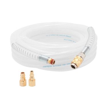Airpress PVC gevlochten nylon 1/4" buitendraad en universele koppeling 8 x 13.5mm 10m 20 bar incl nippels