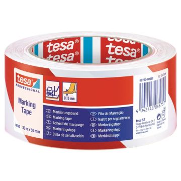 Tesa Markeringstape Rood Wit 33mm x 50m